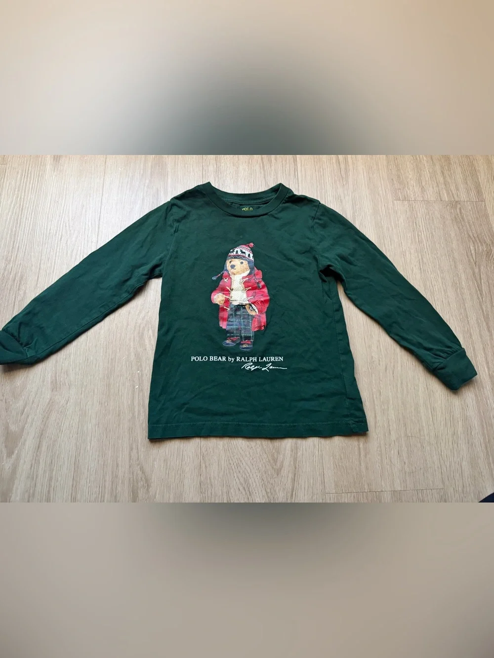 Polo by Ralph Lauren Kids Green Long-Sleeve Tee with Polo Bear Graphic